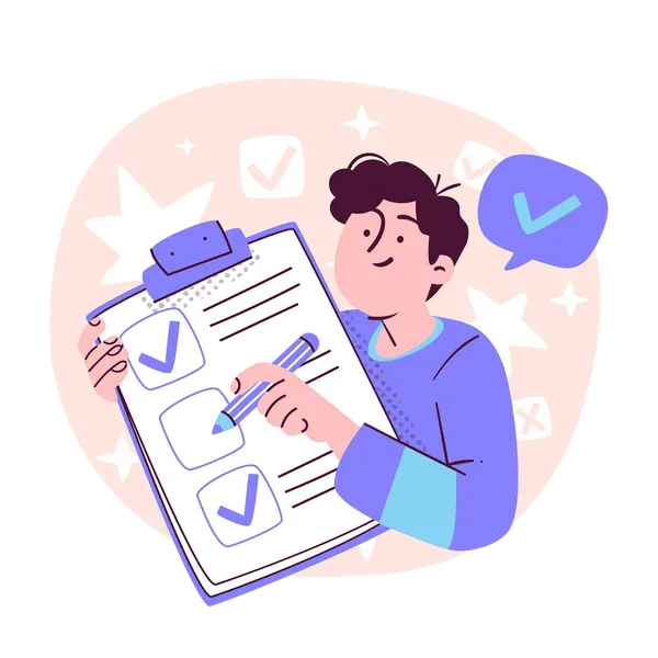 Ilustración de una persona marcando casillas en una lista de verificación
