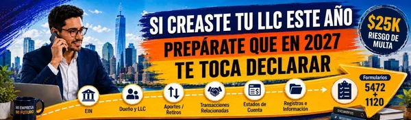 Portada «Si creaste tu LLC este año, prepárate que en 2027 te toca declarar», con los formularios 5472 y 1120